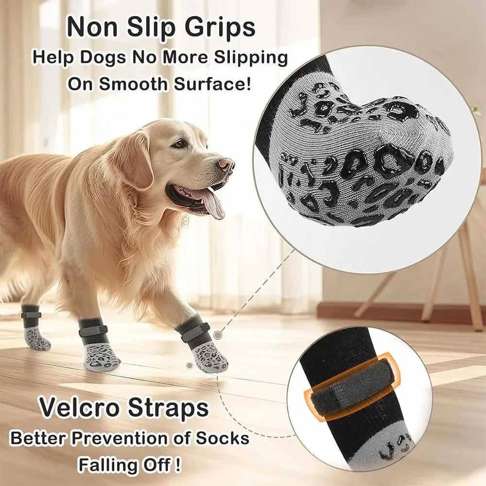 4-Pack Anti-Slip Dog Socks Double Layer Paw Protection Hard Floors