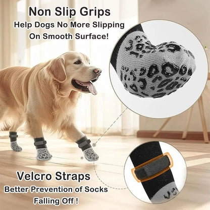 4-Pack Anti-Slip Dog Socks Double Layer Paw Protection Hard Floors