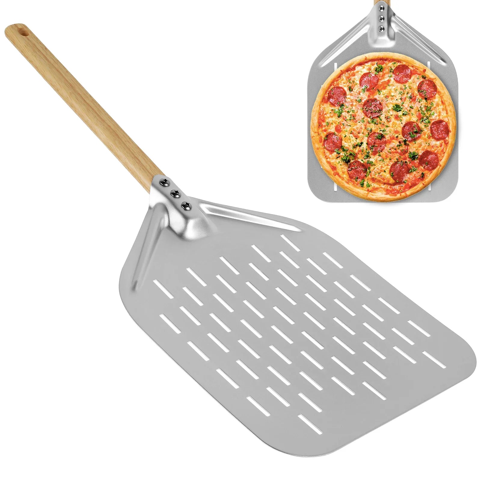 Metal Non-Stick Pizza Peel 6.5/10/12 Inch Wood Handle Shovel