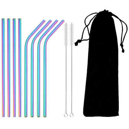 Stainless Steel Reusable Metal Drinking Straws Set with Cleaning Brush