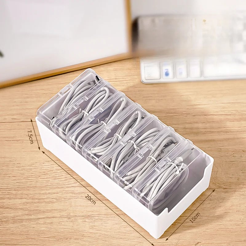 7-Compartment Cable Storage Box - Desktop Organizer for Office