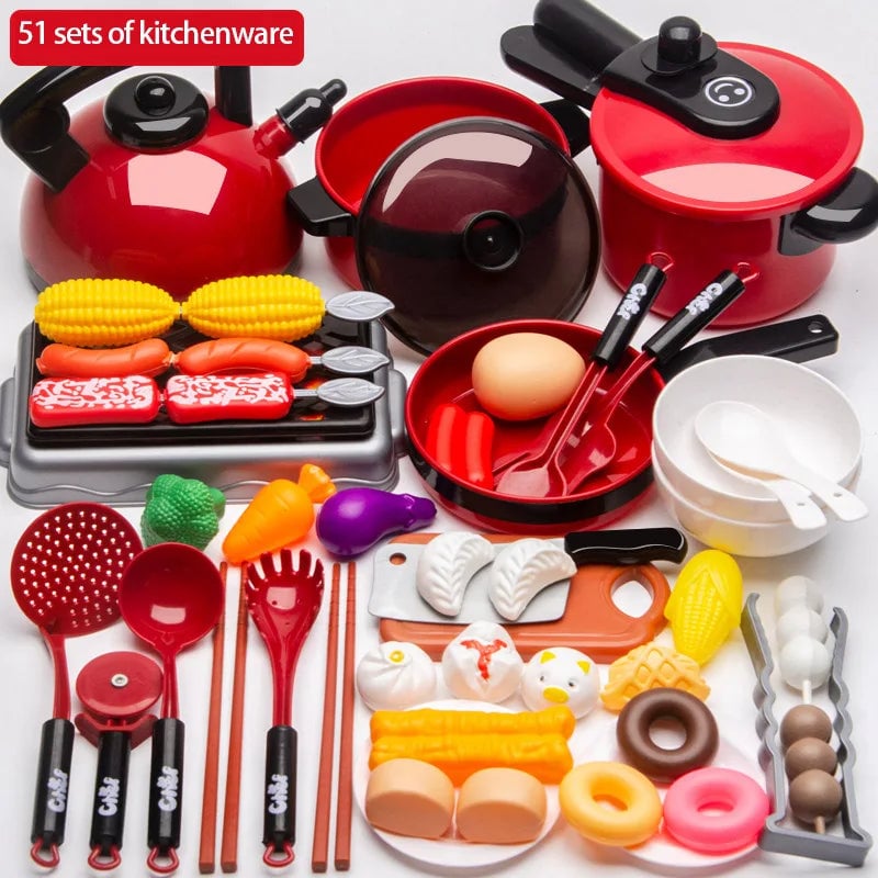 Educational Play Kitchen Set with Induction Cooker & Cutting Toys