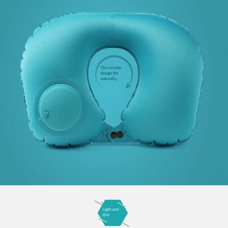 Push-Inflatable U-Shaped Neck Pillow 360° Rotation Travel Support