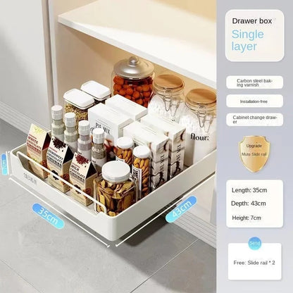 Pull Out Kitchen Storage Drawer with Slide Rails - Spice Organizer