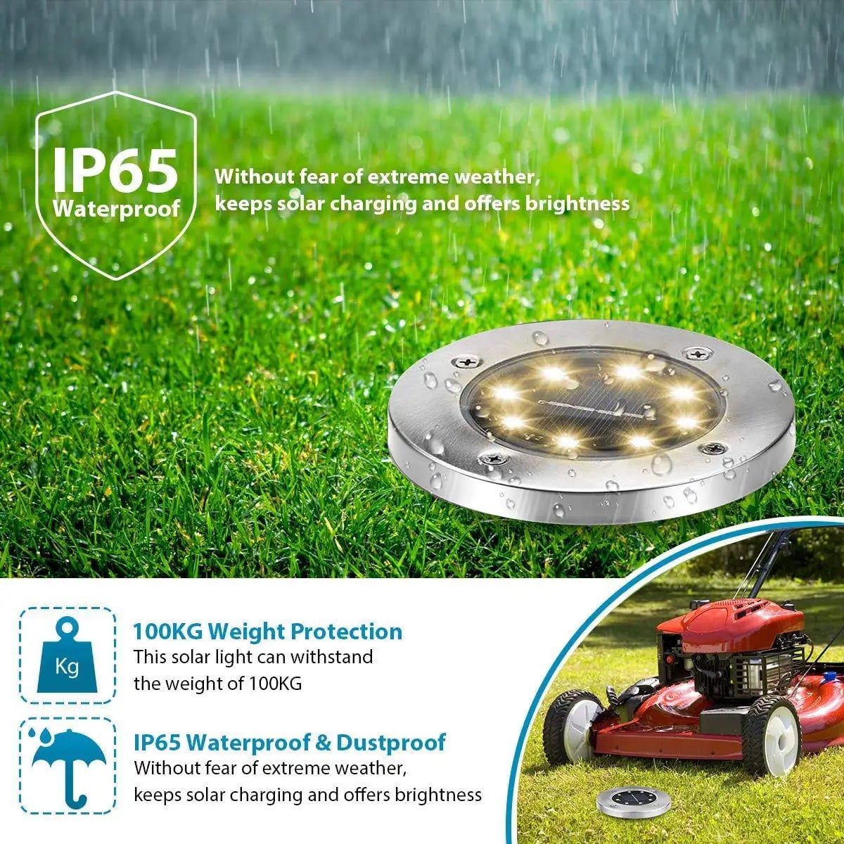 Solar LED Disk Ground Light - 8/20 LED Waterproof Buried Garden Deck