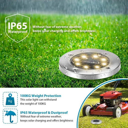 Solar LED Disk Ground Light - 8/20 LED Waterproof Buried Garden Deck