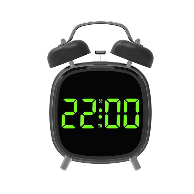 Voice Control Digital Alarm Clock Super Loud Double Bell Heavy Sleeper