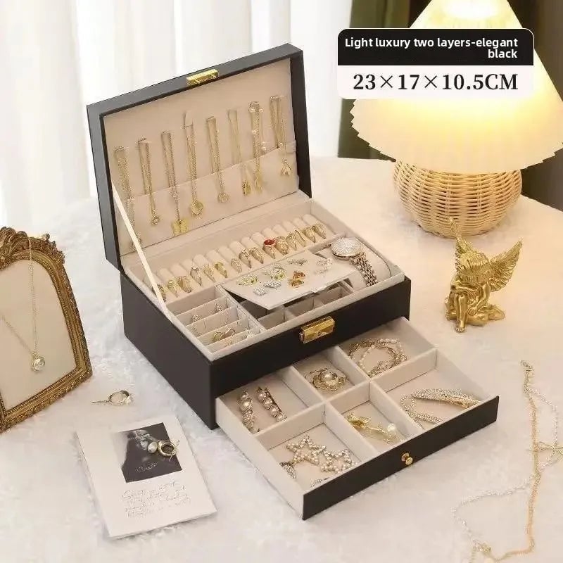 Large Capacity PU Leather Jewelry Box Multi-Compartment Storage Case