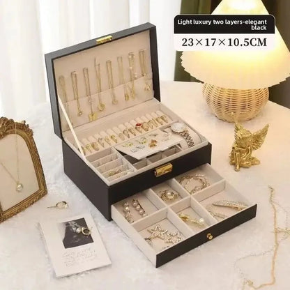 Large Capacity PU Leather Jewelry Box Multi-Compartment Storage Case