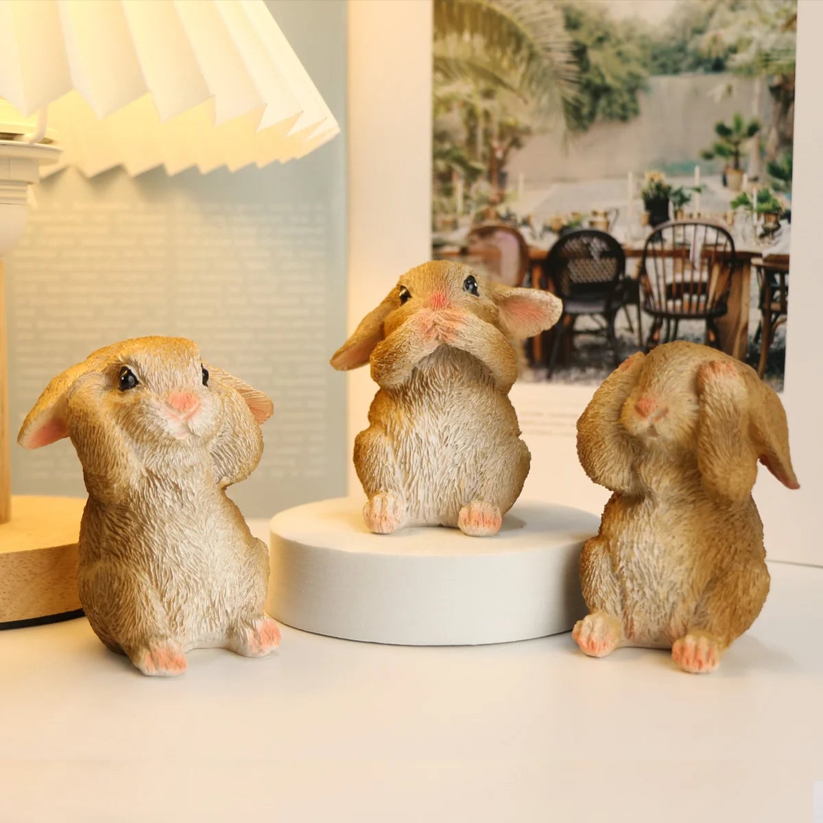 3Pcs Resin Rabbit Figurines Mini Farm Animal Decor Craft Gift Set