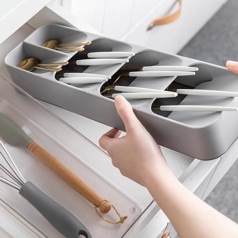 Multi-Compartment Kitchen Cutlery Organizer with Spice Storage Box