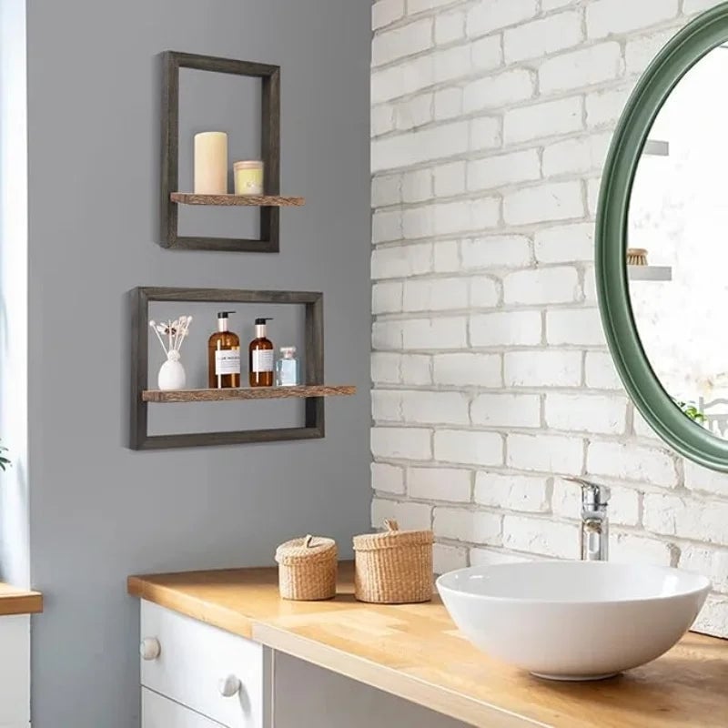 Rustic Wood Floating Wall Shelves - Farmhouse Storage for Bedroom