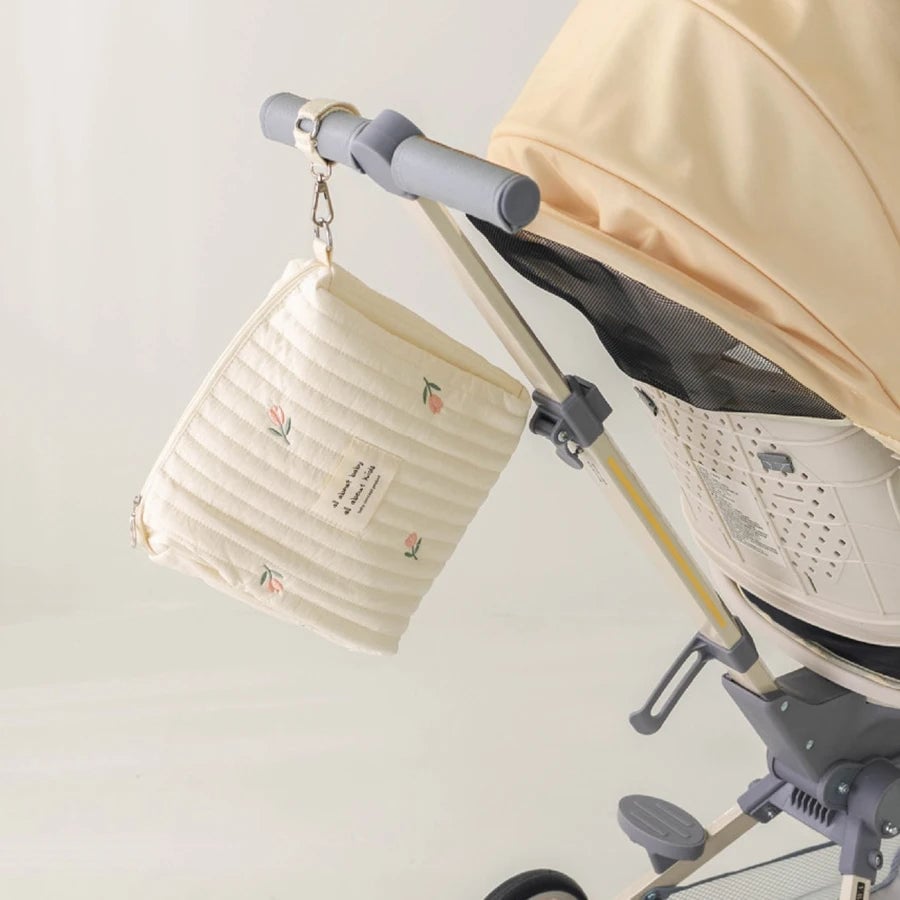 Embroidered Diaper Bag with Cute Print - Travel Baby Nappy Pouch