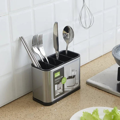 Plastic Kitchen Cutlery Organizer with Drain - Knife Spoon Fork Stand