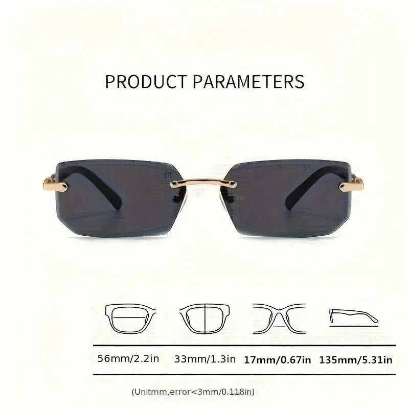 Rimless Rectangle Sunglasses - Unisex Small Square UV Protection