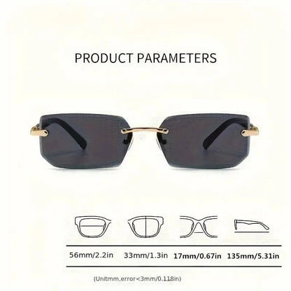 Rimless Rectangle Sunglasses - Unisex Small Square UV Protection
