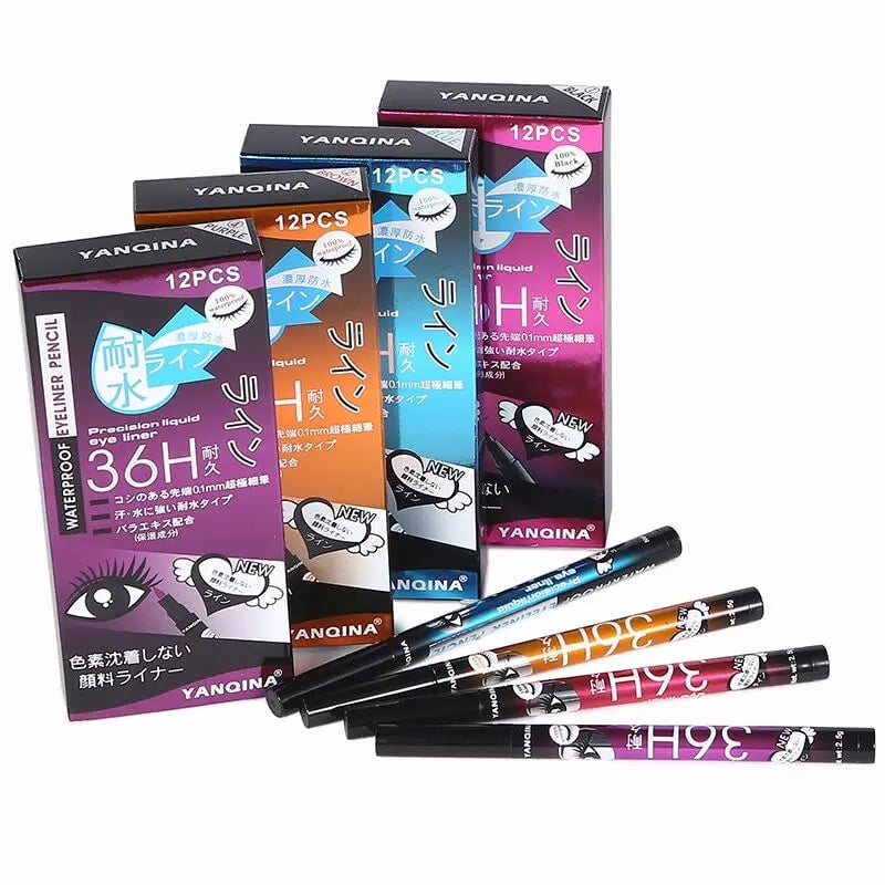 12 Pcs Waterproof Long Lasting Liquid Eyeliner Set Black Brown Blue