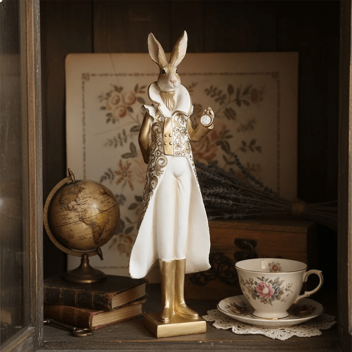 32.5cm Gold White Resin Rabbit Sculpture Fantasy Home Decor