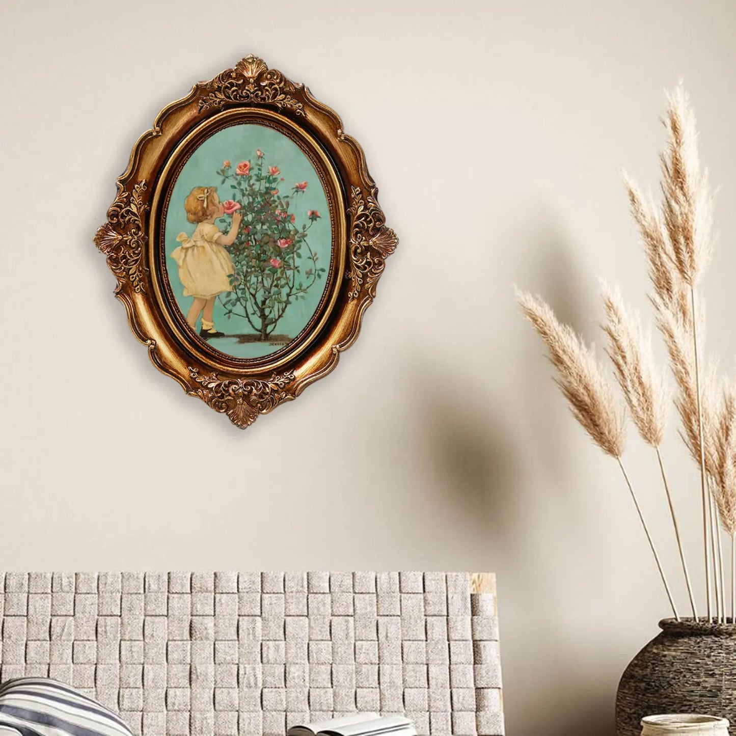 Vintage Baroque Oval Picture Frame - Antique Elegant Tabletop Wall