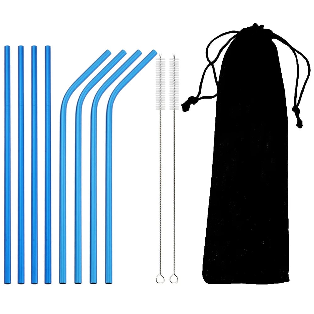 Stainless Steel Reusable Metal Drinking Straws Set with Cleaning Brush