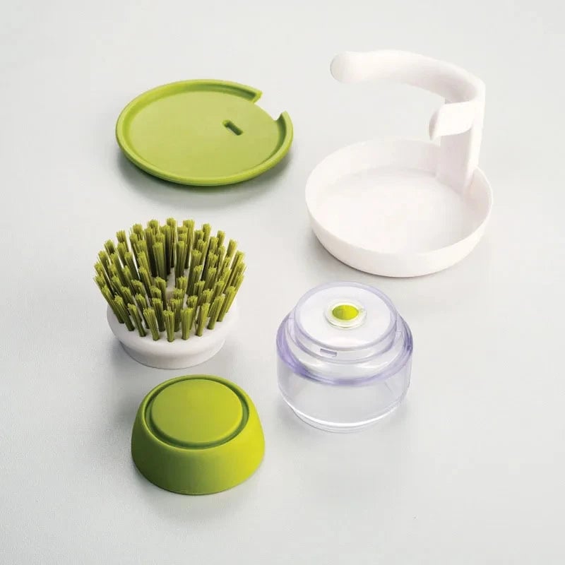 Soap Dispensing Dish Brush Multi-Use Kitchen Scrub Brush with Tray