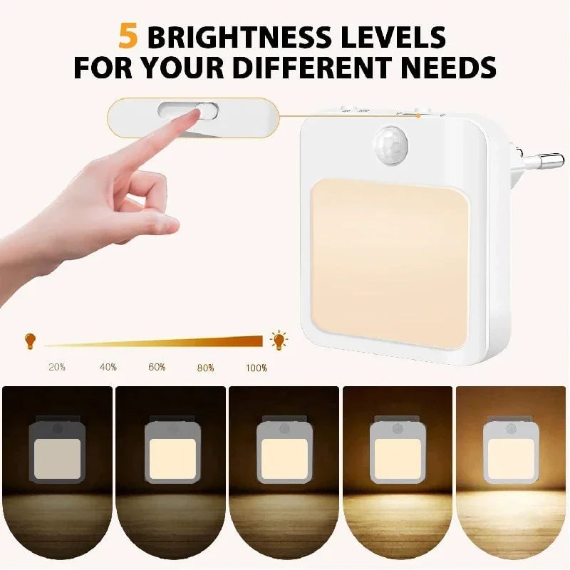 Motion Sensor LED Night Light - Wireless Bedside Lamp EU/US Plug