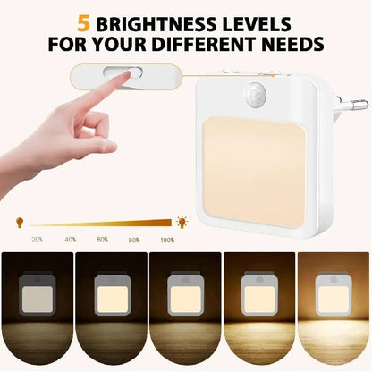 Motion Sensor LED Night Light - Wireless Bedside Lamp EU/US Plug