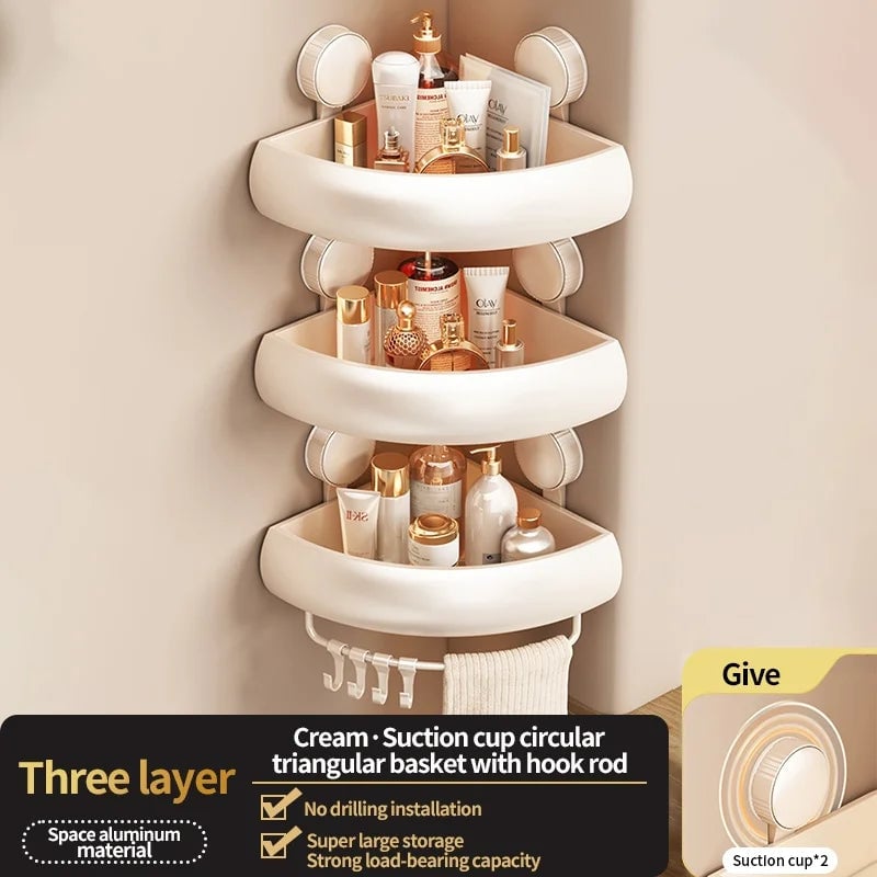 Suction Cup Corner Shelf Triangle Wall Mount Bathroom Organizer