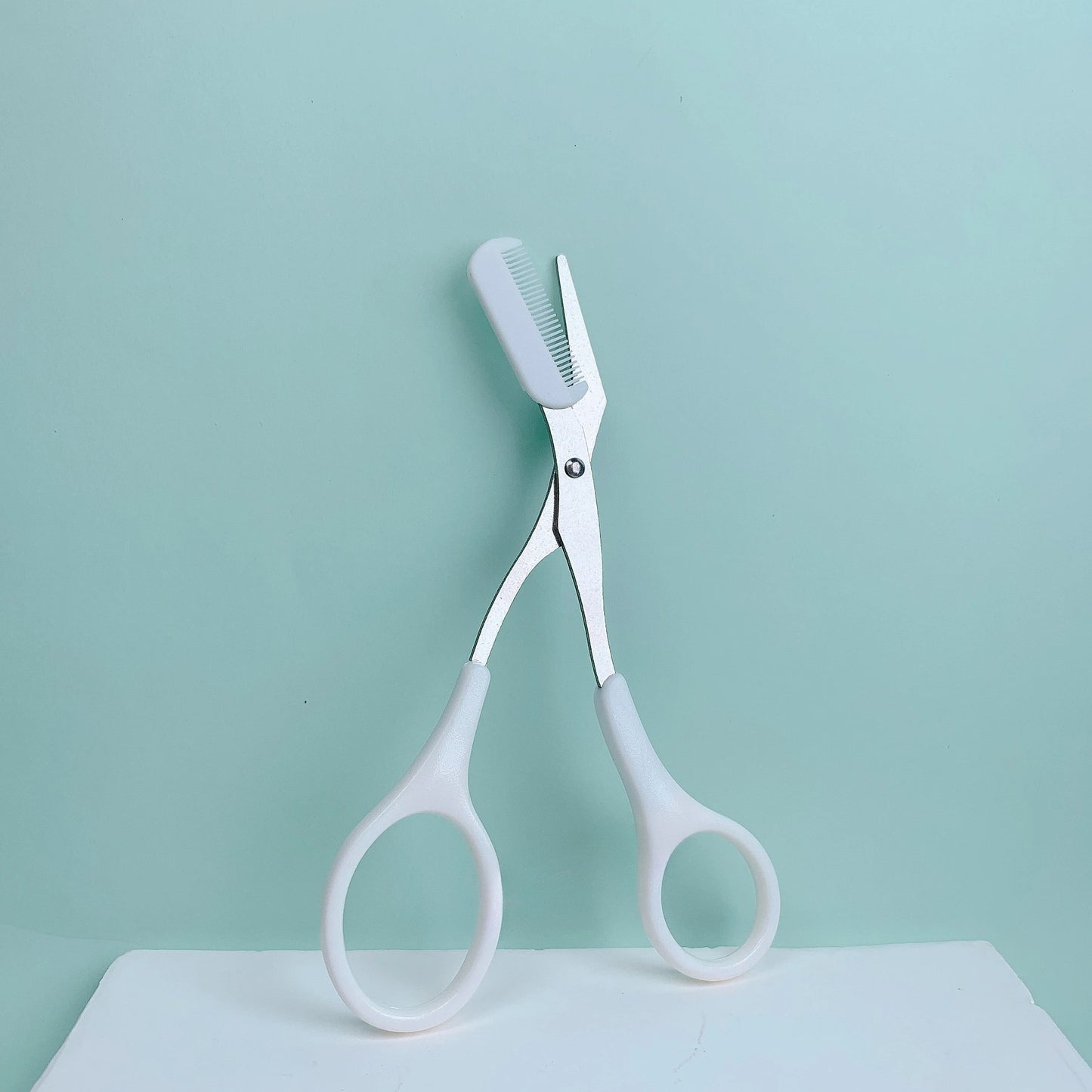 Pink Stainless Steel Eyebrow Scissors with Built-in Comb Precision Tool