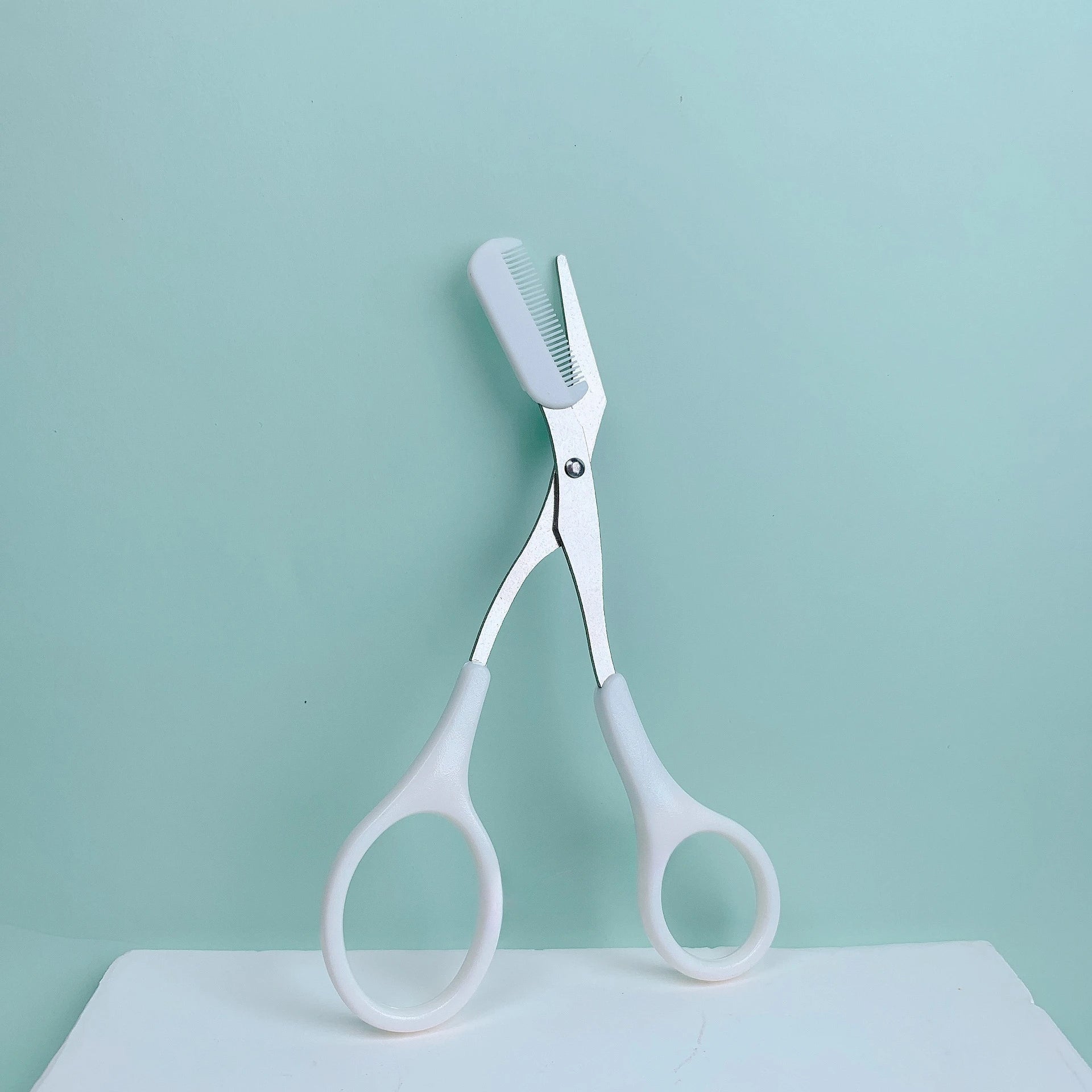 Pink Stainless Steel Eyebrow Scissors with Built-in Comb Precision Tool