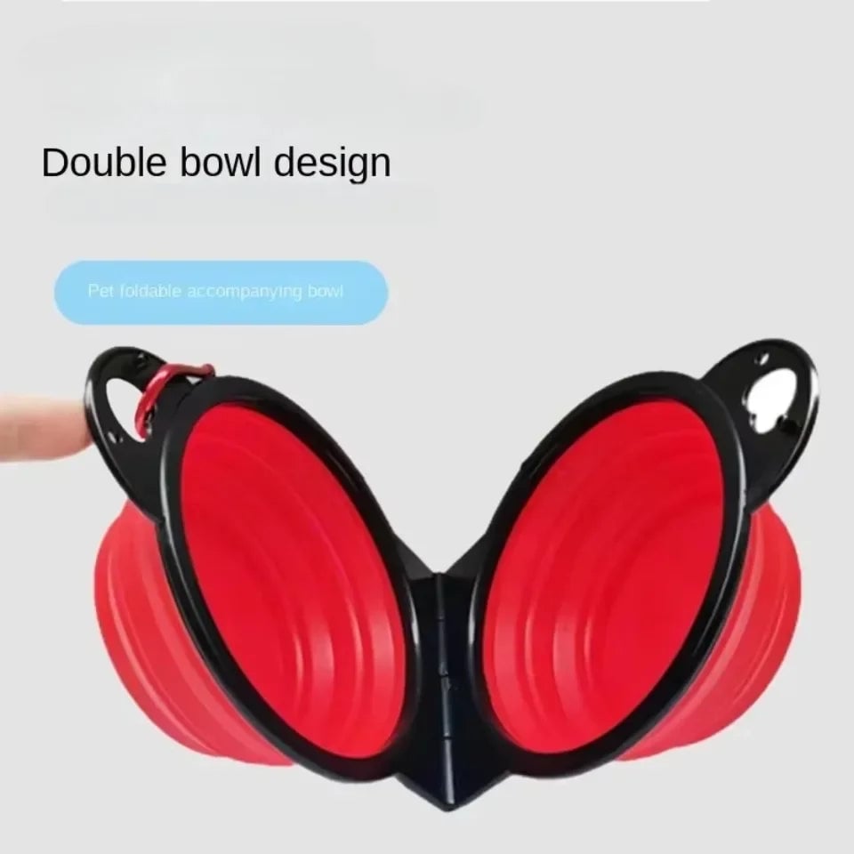 Foldable Dual Bowl 2-in-1 Pet Feeding Set - Portable Travel Bowl