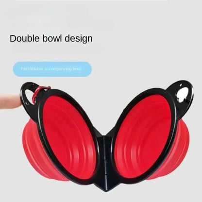 Foldable Dual Bowl 2-in-1 Pet Feeding Set - Portable Travel Bowl