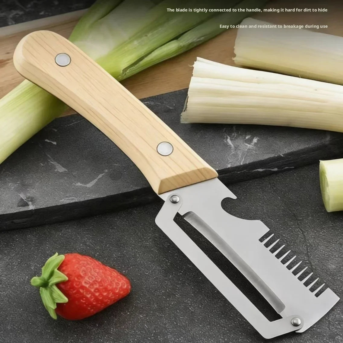 Stainless Steel Vegetable Peeler with Wooden Handle 3-in-1 Fruit Potato Peeler with Bottle Opener Kitchen Peeling Cooking Tools
