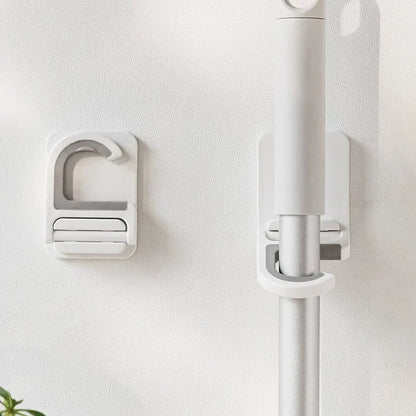 Self-Adhesive Wall Mount Broom Mop Holder Multi-Purpose Hook Rack