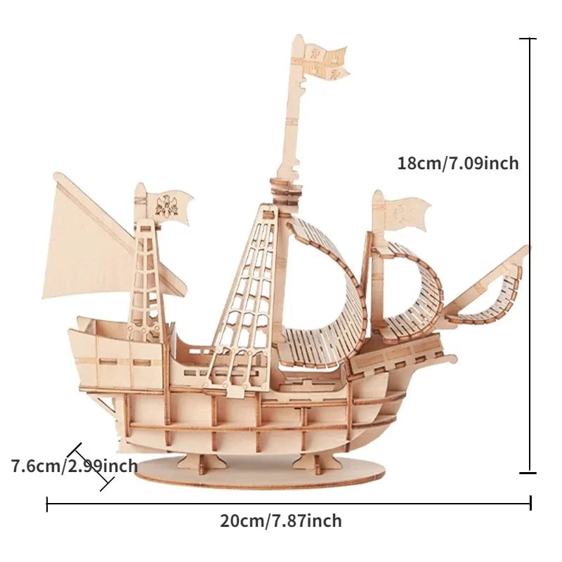3D Wooden Sailboat Puzzle Model - DIY Assembly Craft Desktop Decor