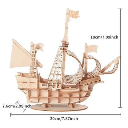 3D Wooden Sailboat Puzzle Model - DIY Assembly Craft Desktop Decor