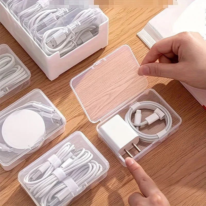 7-Compartment Cable Storage Box - Desktop Organizer for Office