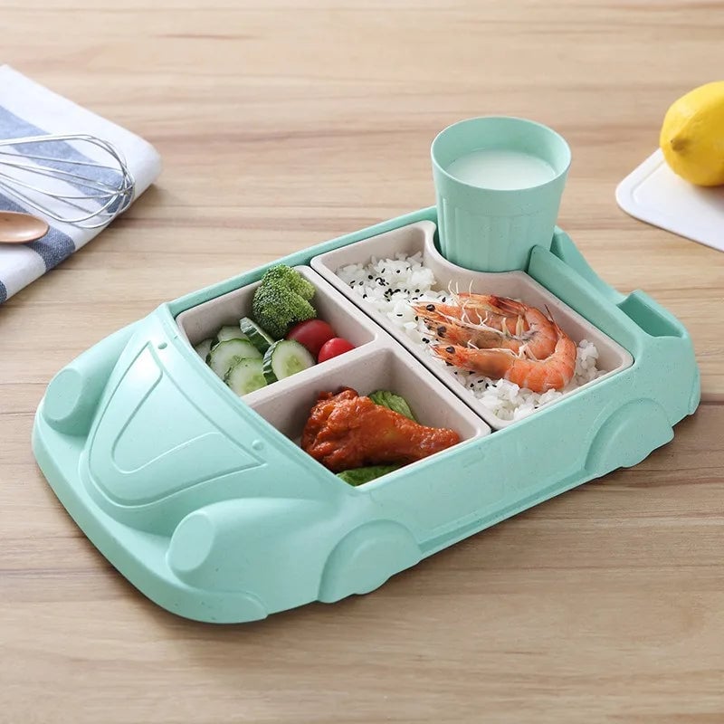 Bamboo Fiber Car Shaped Baby Feeding Bowl with Divided Grids