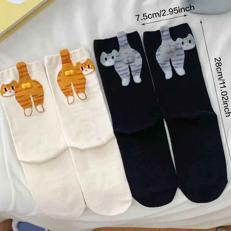 Discover premium 3D cartoon cat mid socks with anti-odor technology and breathable soft fabric. Perfect for casual wear with creative cute designs.