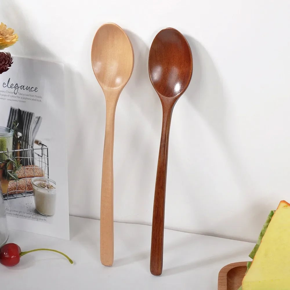 2pcs Wooden Spoons Kitchen Utensil Set - Soup Tea Coffee Honey