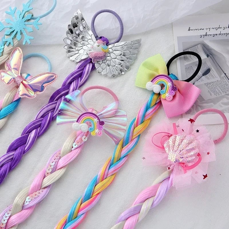 Girls Cartoon Bow Butterfly Braid Headband Ponytail Holder Set
