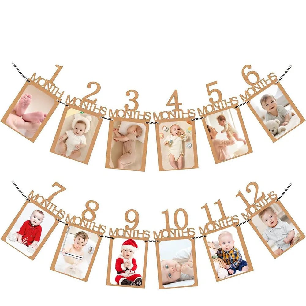 Baby First Birthday Banner Kraft Paper Growth Record 1-12 Month Photo