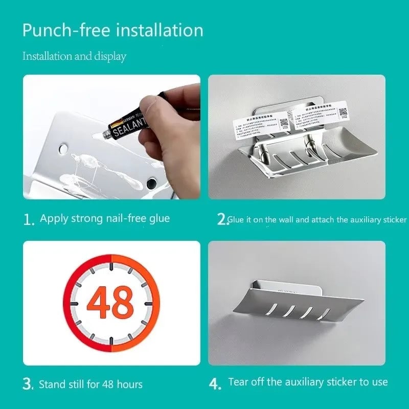 Wall-Mounted Non-Porous Drain Soap Dish Tray Holder Bathroom