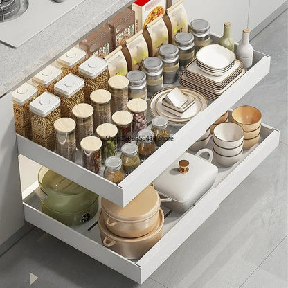 2Pc Pull Out Kitchen Storage Rack w/ Slide Rails Drawer Organizer