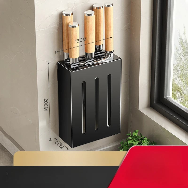 Non-Perforation Wall Mount Kitchen Knife Storage Box Organizer Rack
