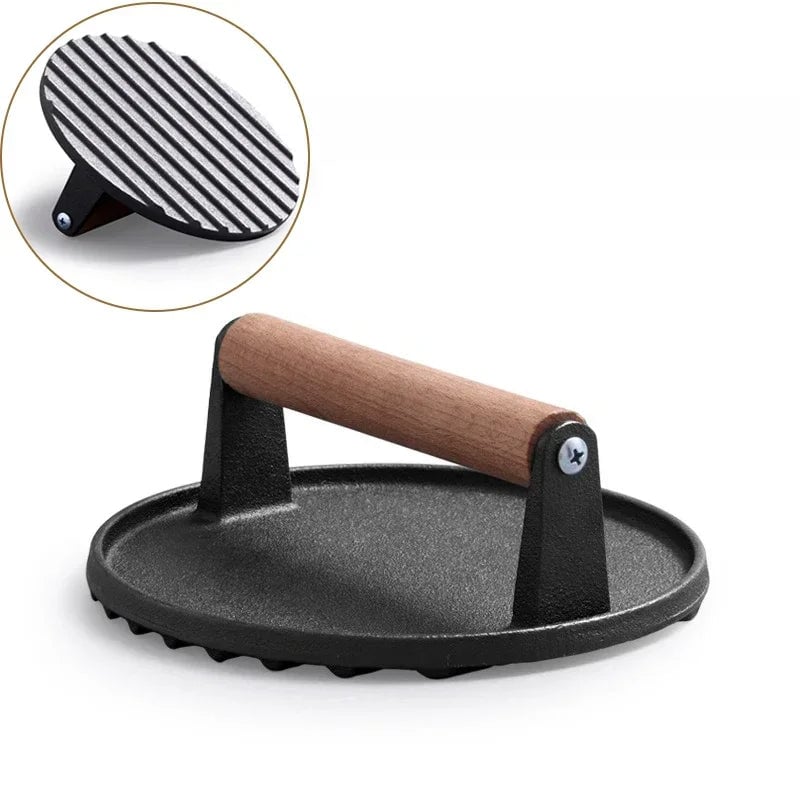Cast Iron Rectangular Meat Press Heavy-Duty Steak Burger Grill