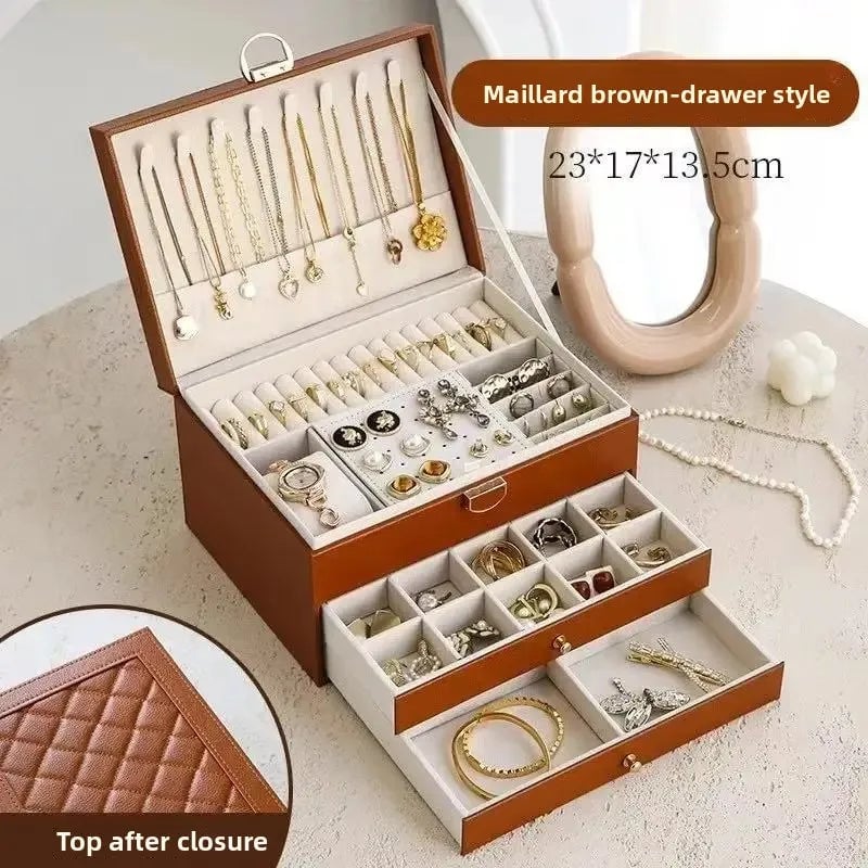 Large Capacity PU Leather Jewelry Box Multi-Compartment Storage Case