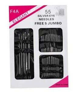 55pc Stainless Steel Big Eye Hand Sewing Needles Set Kit