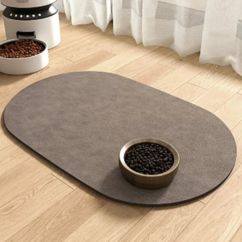 Absorbent Non-Slip Oval Pet Feeding Mat - Quick-Dry Waterproof