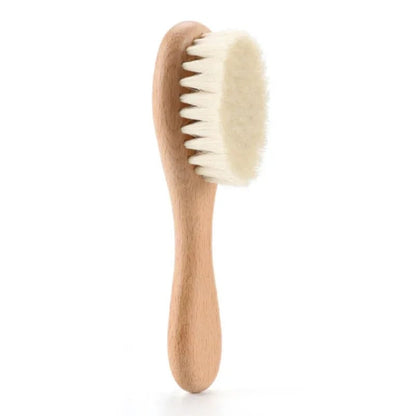 Natural Wool Wood Baby Hair Brush - Gentle Massage Comb for Newborns